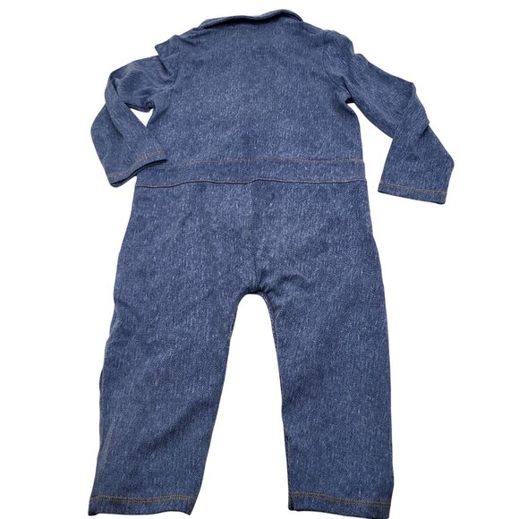 Angel Dear Baby 12-18M Zip One Piece Faux Denim Style Retro Coverall Jumpsuit - Picture 2 of 5